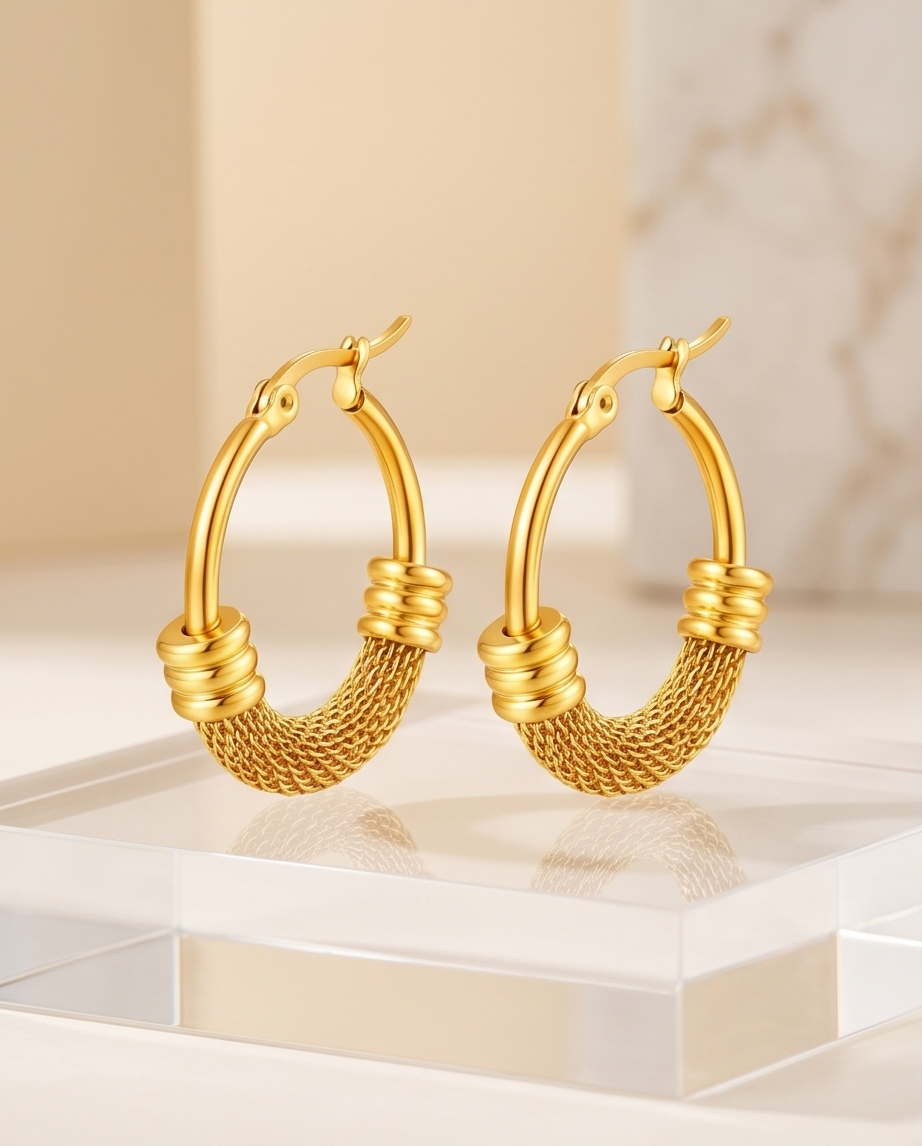 Large Twisted Barrel Hoop Earrings Gold