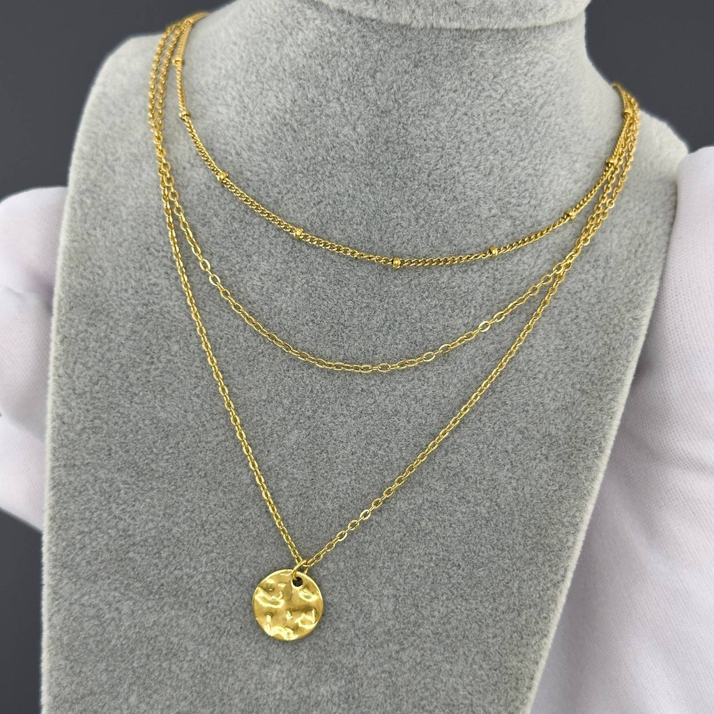 Triple Layered Coin Necklace Gold