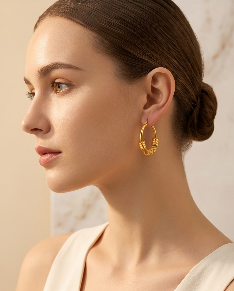 Large Twisted Barrel Hoop Earrings Gold