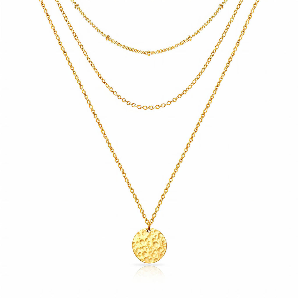 Triple Layered Coin Necklace Gold