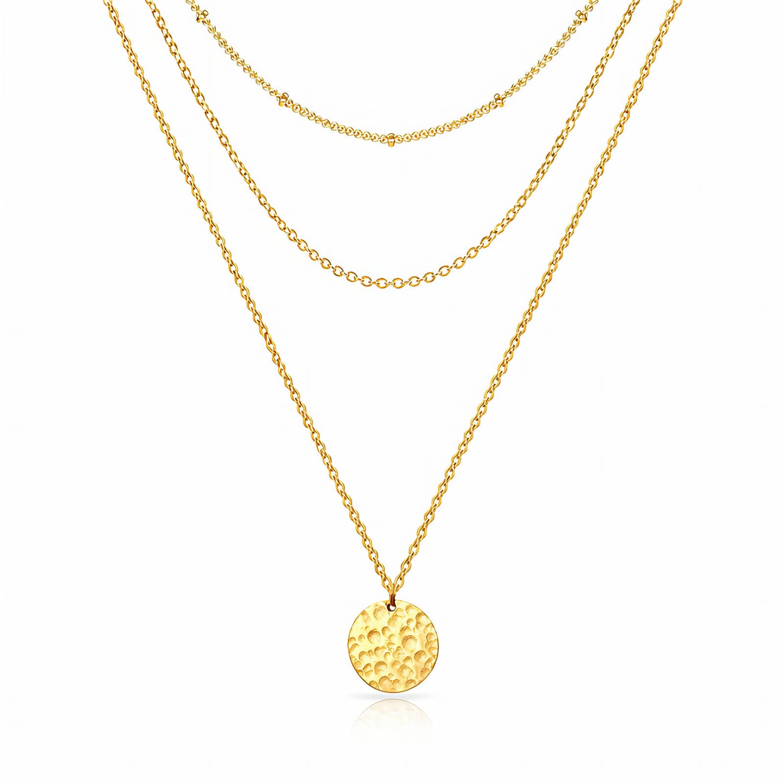 Triple Layered Coin Necklace Gold