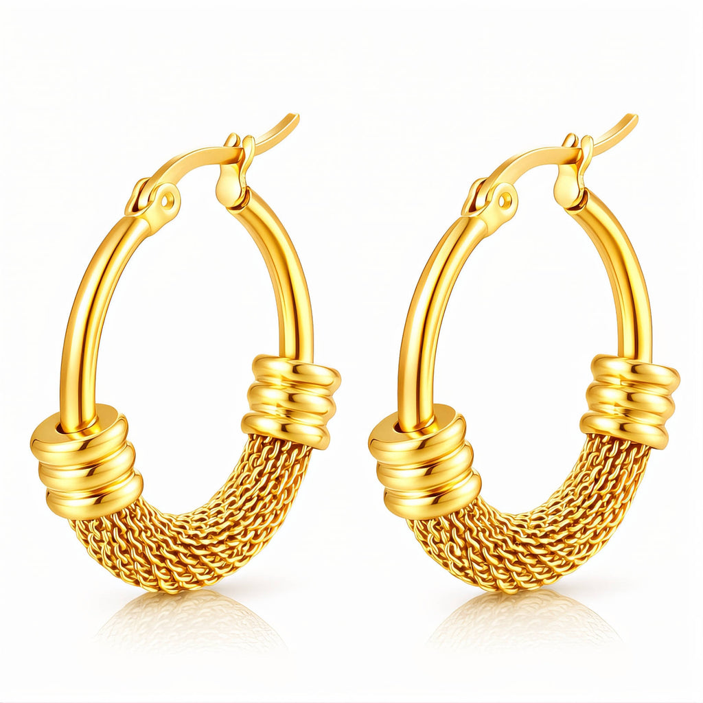 Large Twisted Barrel Hoop Earrings Gold