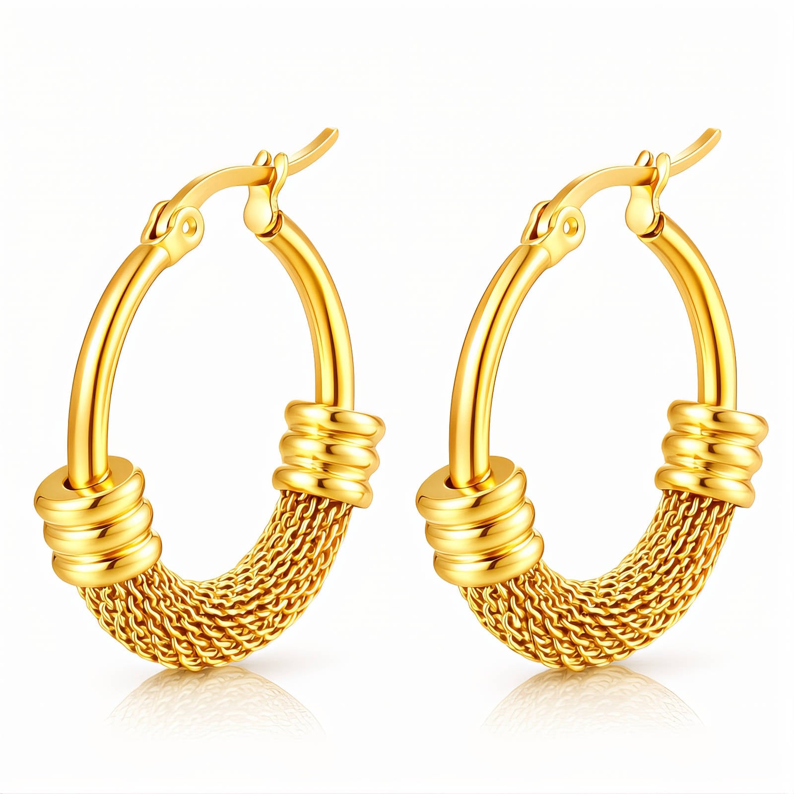 Large Twisted Barrel Hoop Earrings Gold