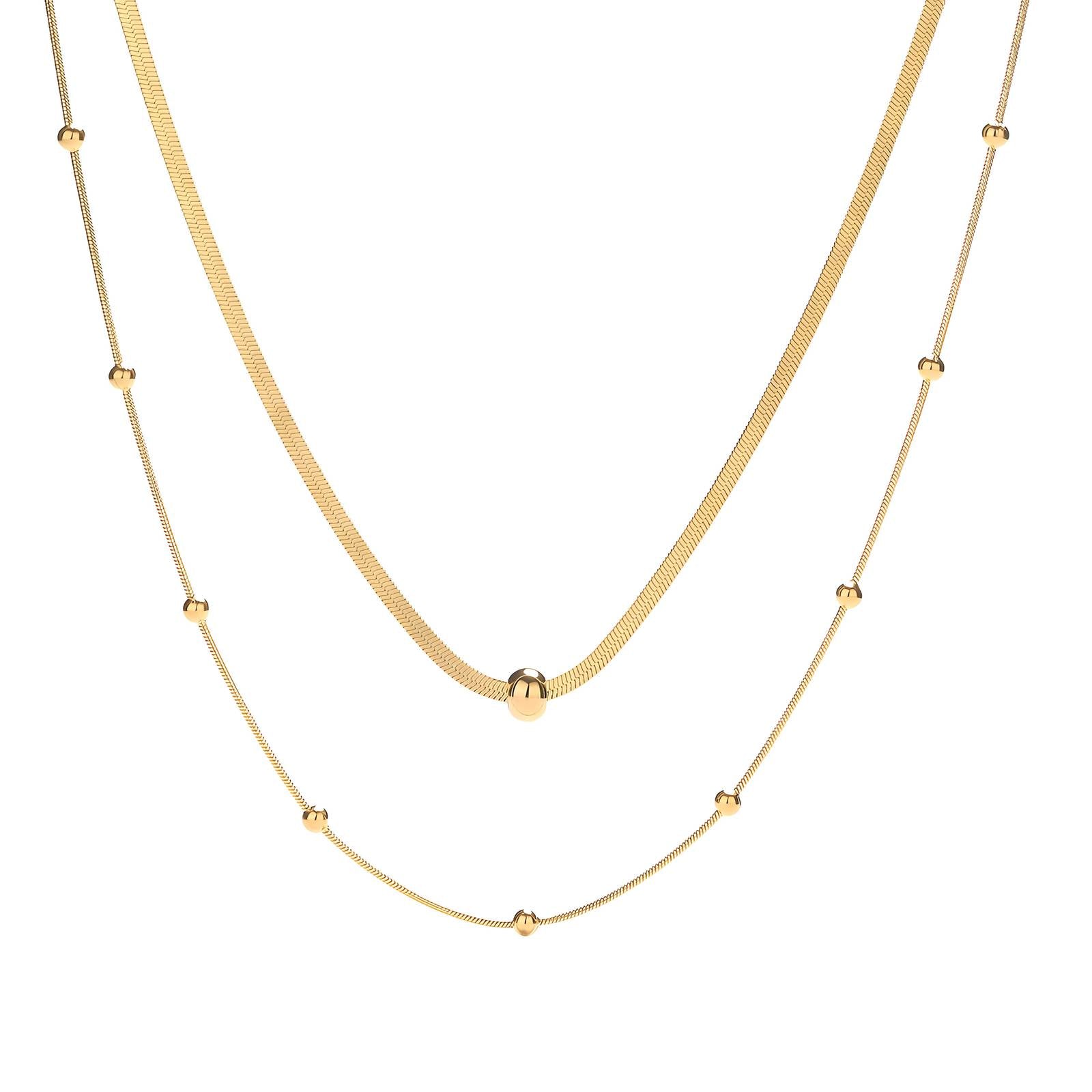Double Layered Ball & Chain Necklace Gold