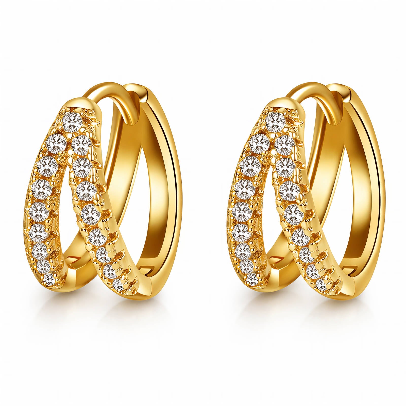 Cubic Zirconia Double Hoop Earrings Gold