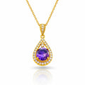 Purple Pear Drop Necklace Gold