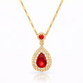 Red Pear Halo Necklace Gold